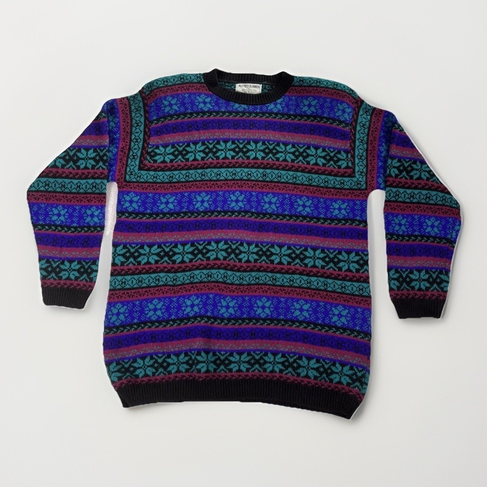 Alfred Dunner Sweater Womens Large Multi Color Fair Isle Geometric 90s Vintage‎